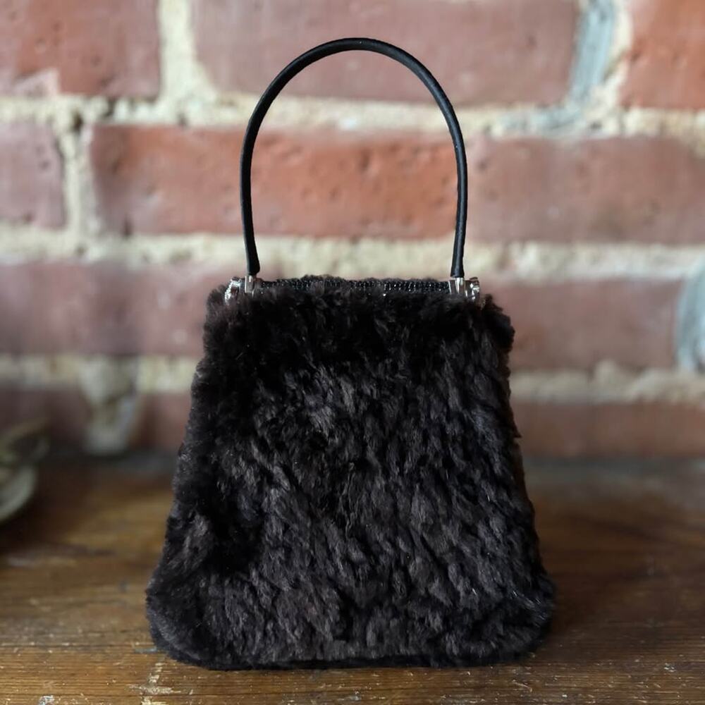 Vintage Judith Leiber Black Shearling Wool Fur Clutch Evening Bag Purse Handbag